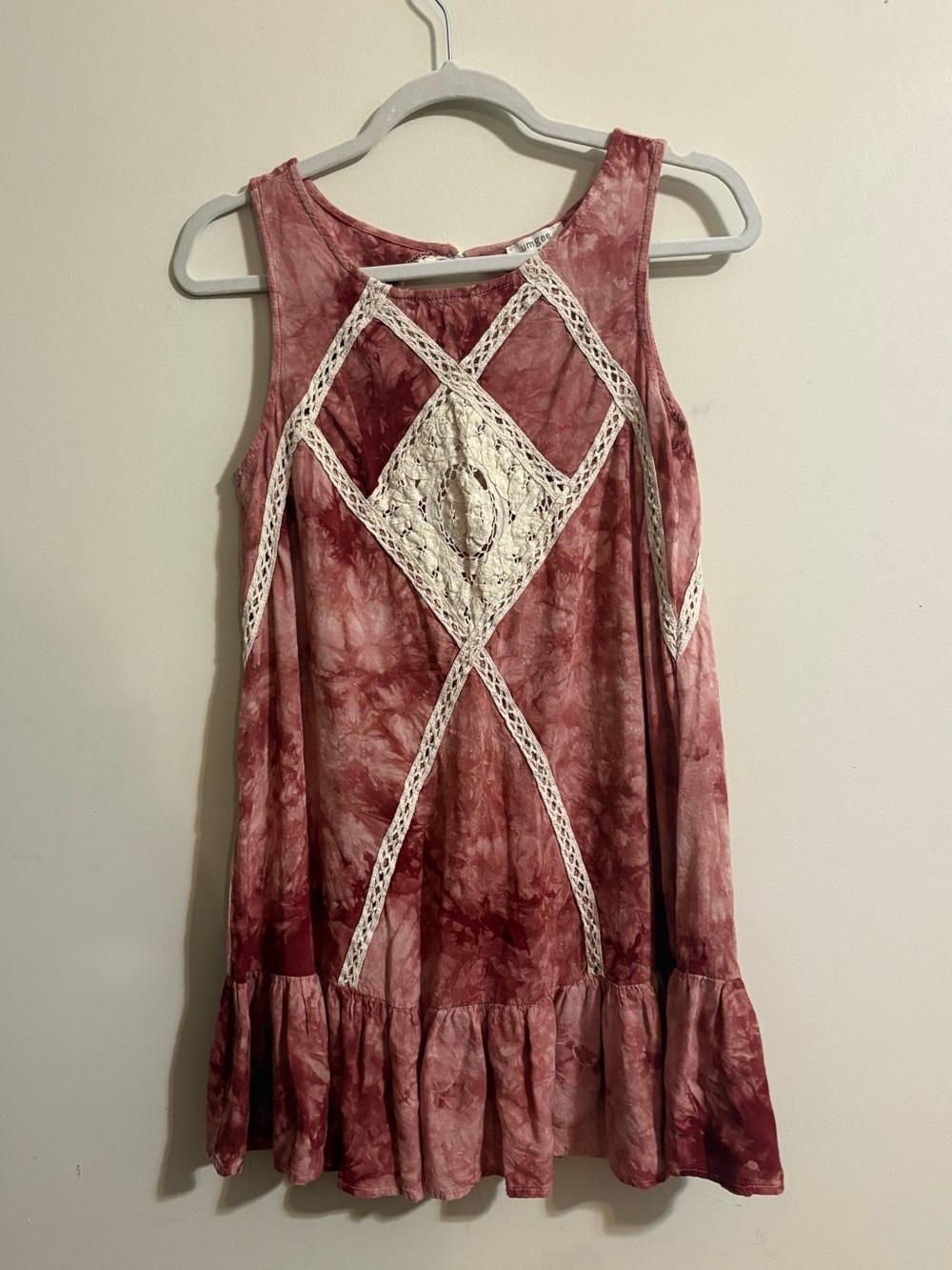 Umgee USA shirt tunic‎ women’s small Tie Dye Sleeveless Lace-Accent Dusty Rose